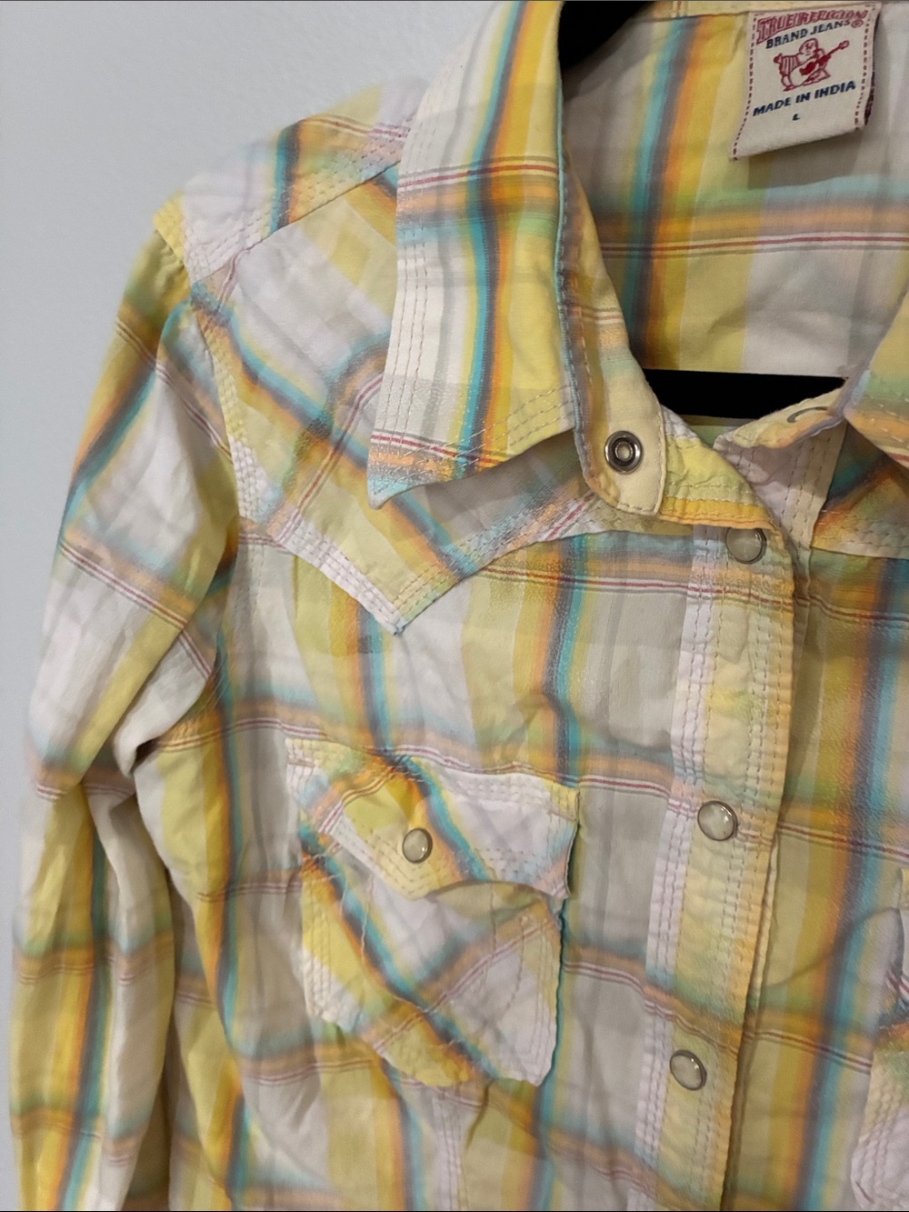 True Religion Yellow Plaid Long-Sleeve Button-Down Shirt - Picture 4 of 8